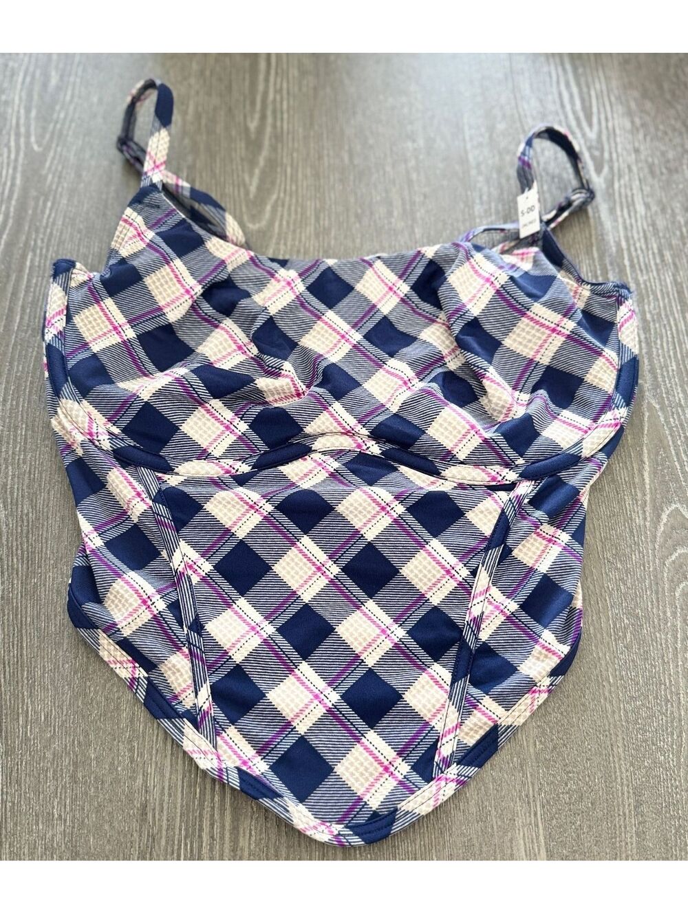 Victoria's Secret PINK The Cinched Micro Navy Plaid Print Corset Top S-DD